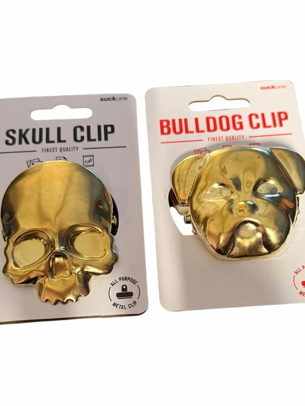 Suck UK Gold Skull & Bulldog Metal Clips Set of 2 Novelty Office Clips